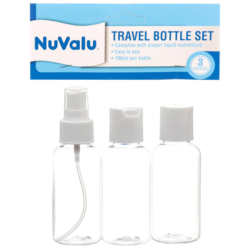 NUVALU PLASTIC TRAVEL BOTTLE 100ML/44G 3PCS SET (ITEM NUMBER: 14044)