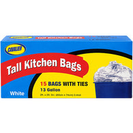 TRASH BAG 13 GAL 15CT WHITE