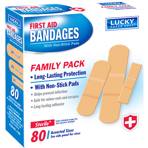 LUCKY 80CT ASSORTED SIZE BANDAGES #4100 (ITEM NUMBER: 11707)