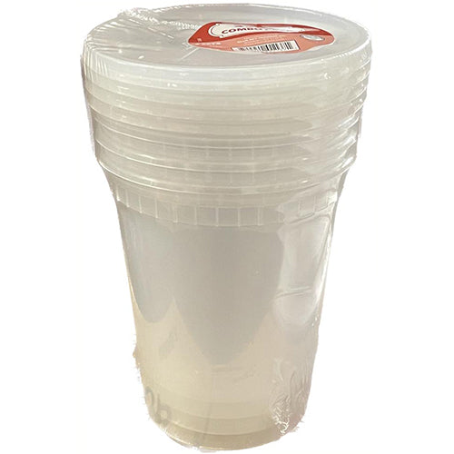PLASTIC HOUSE SOUP CONTAINER W/LID 4CT 32oz (ITEM NUMBER:11779)