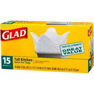 GLAD #00070 TRASH 13GAL-15CT QUICK TIE (ITEM NUMBER: 12220)