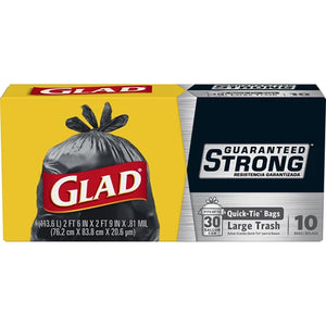 GLAD #00079 TRASH 30GAL-10CT QUICK TIE STRONG (ITEM NUMBER:12253)