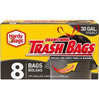 TRASH BAG 30 GAL 6CT DRAWSTRING BLACK