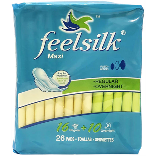 FEELSILK PADS W/WINGS-26CT REG/OVERNIGHT (ITEM NUMBER: 12839)
