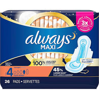 ALWAYS #77160 MAXI OVERNIGHT SIZE 4 26CT (ITEM NUMBER: 13502)