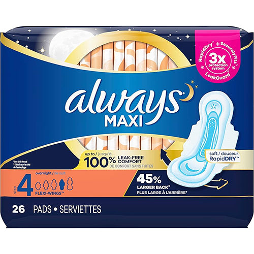 ALWAYS #77160 MAXI OVERNIGHT SIZE 4 26CT (ITEM NUMBER: 13502)