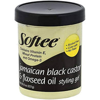 SOFTEE STYLING GEL 8oz BLACK CASTOR & FLAXSEED OIL (ITEM NUMBER: 28111)