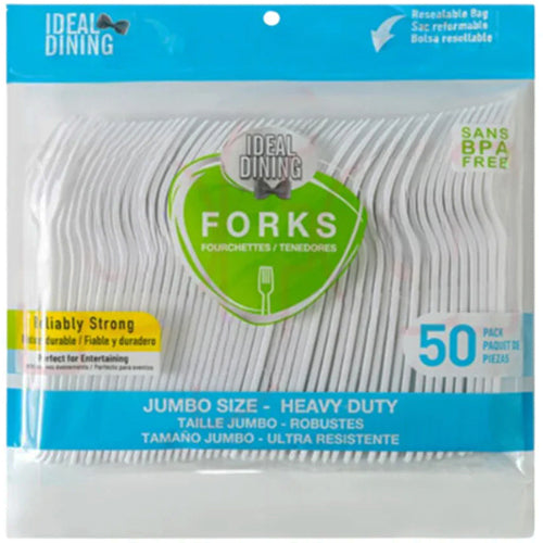 IDEAL DINING WHITE PLASTIC FORK 50CT JUMBO (ITEM NUMBER: 29016)