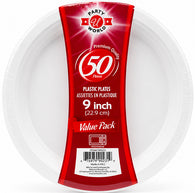 PLASTIC PLATE 9" 50CT WHITE #PARTY WORLD