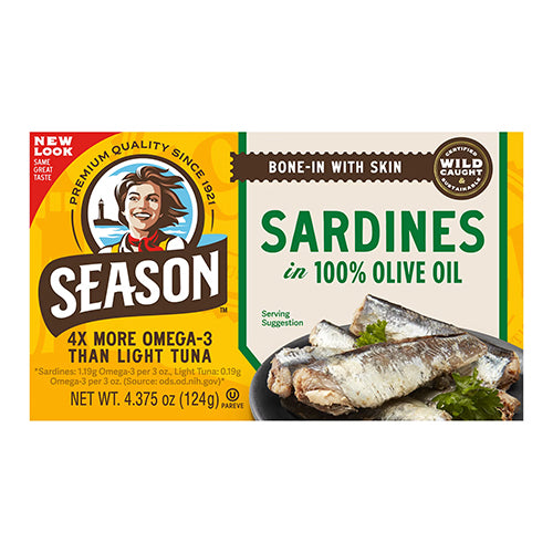 SEASON WILD CAUGHT SARDINES IN OLIVE OIL 4.375oz (ITEM NUMBER: 80084)