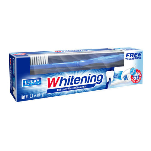 LUCKY #10687 TOOTHPASTE W/BRUSH WHITENING 6.4oz  (ITEM NUMBER: 17610)