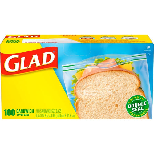 GLAD FOOD STORAGE ZIPPER SANDWICH 100ct  (ITEM NUMBER: 17669)