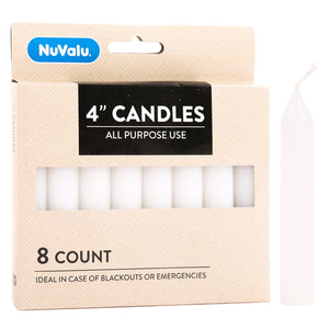 NUVALU  ALL PURPOSE CANDLE 4" 8CT WHITE (ITEM NUMBER: 10154)