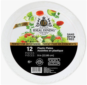 IDEAL DINING PLASTIC PLATE 9" 12CT WHITE #36100 (ITEM NUMBER: 11530)