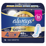 ALWAYS #30772 THIN OVERNIGHT SIZE 4 16CT (ITEM NUMBER: 11850)