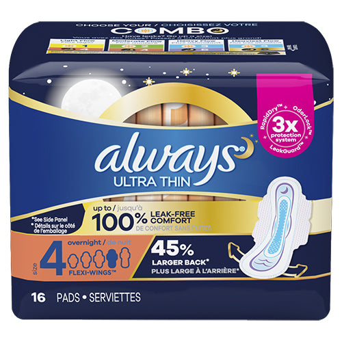 ALWAYS #30772 THIN OVERNIGHT SIZE 4 16CT (ITEM NUMBER: 11850)