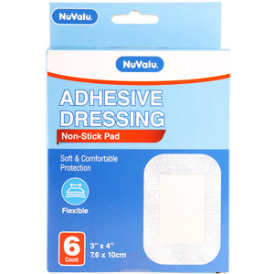 NUVALU DRESSING ADHESIVE BANDAGE 3IN X 4IN 6PC (ITEM NUMBER: 40035)