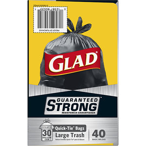 GLAD #60035 TRASH 30GAL-40CT QUICK TIE STRONG (ITEM NUMBER: 12223)