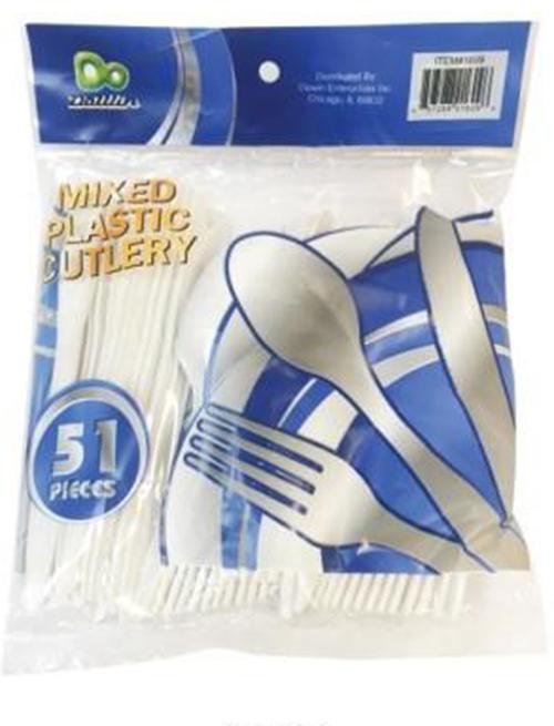 DOWIN PLASTIC CUTLERY MIX 51CT WHITE (ITEM NUMBER:12929)