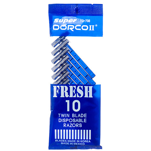 DORCO 10CT #TD-708 MENS DISPOSABLE RAZOR-BLUE (ITEM NUMBER: 13151)