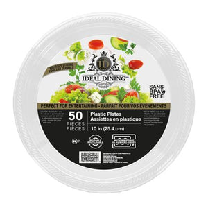IDEAL DINING PLASTIC PLATE 10" 50CT WHITE (ITEM NUMBER: 12489)