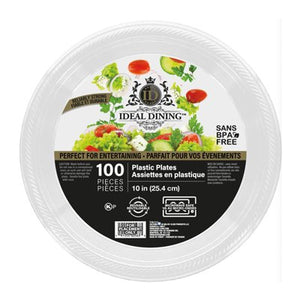 IDEAL DINING PLASTIC PLATE 10" 100CT WHITE (ITEM NUMBER: 12488)