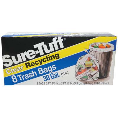 SURE TUFF RECYCLING BAGS 8CT 30GAL CLEAR (ITEM NUMBER: 19016)