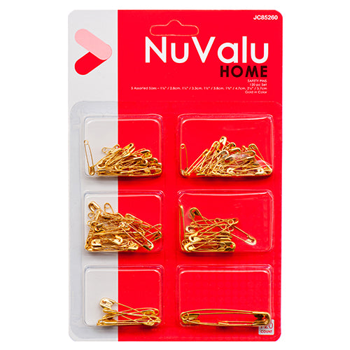 NUVALU SAFETY PINS MIX 120CT GOLD COLOR W/BLISTER (ITEM NUMBER: 14104)