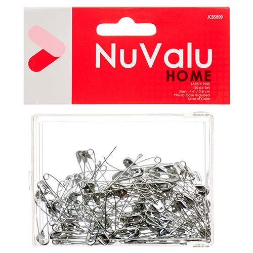 NUVALU SAFETY PINS SMALL SIZE 120CT SILVER COLOR W/PLASTIC BOX (ITEM NUMBER: 14063)
