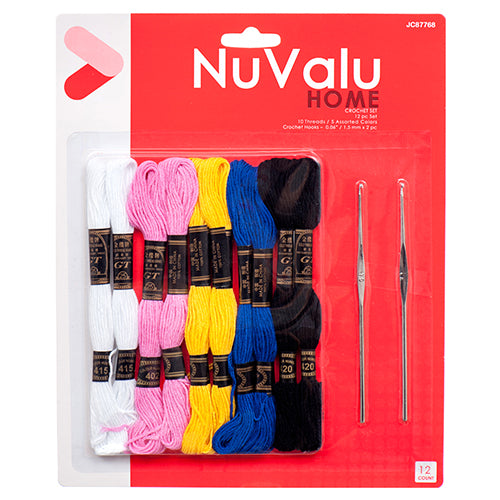 NUVALU CROCHET NEEDLE 2PC&THREAD 5 COLOR / 12PC W/BLISTER (ITEM NUMBER: 14101)