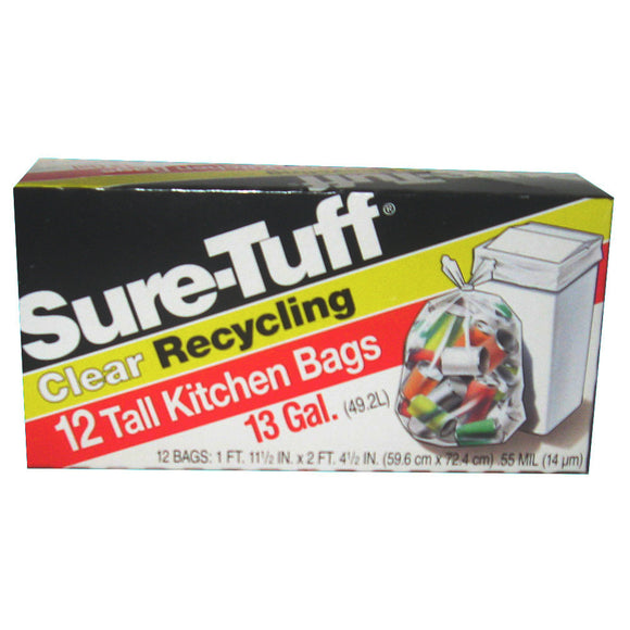 SURE TUFF RECYCLING BAGS 12CT 13GAL CLEAR (ITEM NUMBER: 19014)