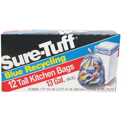 SURE TUFF RECYCLING BAGS 12CT 13GAL BLUE (ITEM NUMBER: 19015) – HOME PLUS  TRADING INC